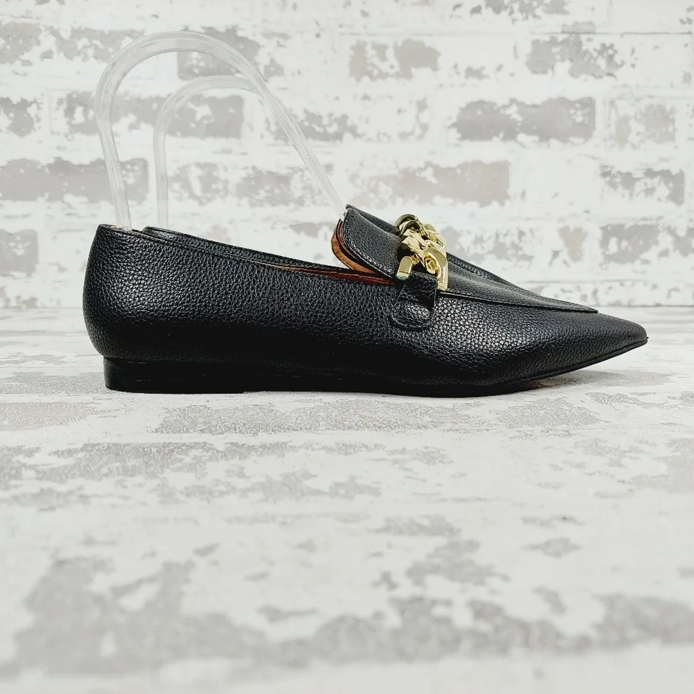 New Linea Paolo Mabel Black Faux Leather Pointed Toe Loafers W684